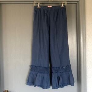 Ruffle Girls sz L ruffle bell cropped cotton/spandex chambray pants Pull On